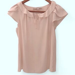 Flowy Flutter Sleeve Ruffled Keyhole Tie Coquette Blouse (Like New)